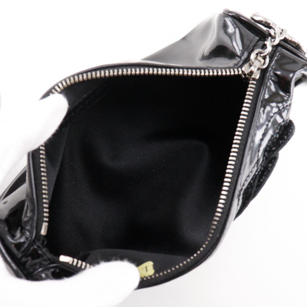 CHANEL Camelia Pouch black enamel Women Used