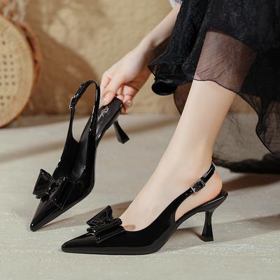 Французские туфли на высоком каблуке с сумкой, сандалии-лодочки женские 2025 новые красные с бантом, с пустым острым носком и высоким каблуком-шпилькой