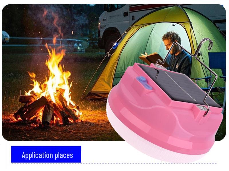 Portable Solar-Powered Three-Speed Waterproof Camping Light with Hook and USB Charging