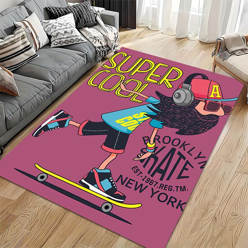 "Skateboarding Super Cool Style" suitable as a non-slip mat for the living room or bedroom sofa
