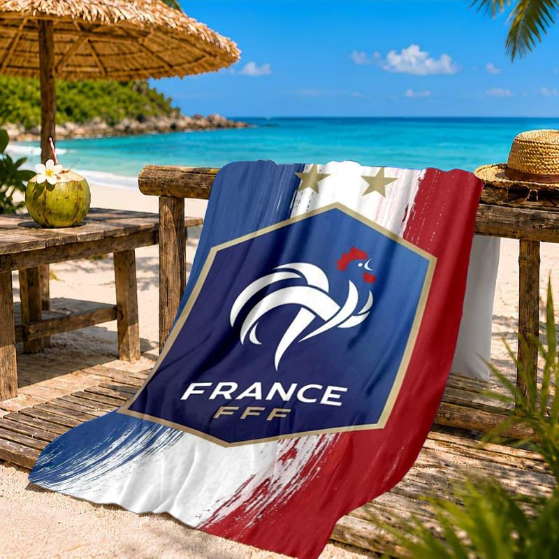 France Soccer Club Emblem Printed Microfiber Beach Towel, Soft And Absorbent, Quick-Dry, Ideal for Summer Travel, Beach Essential, Swimming Pool