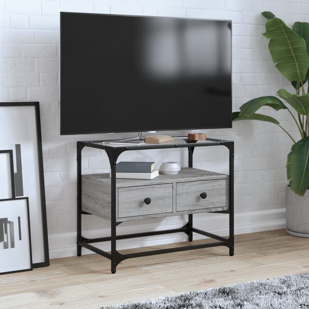 Vidaxl Szafka Pod Tv Ze Szklanym Blatem, Szary Dąb Sonoma, 60X35X51 Cm