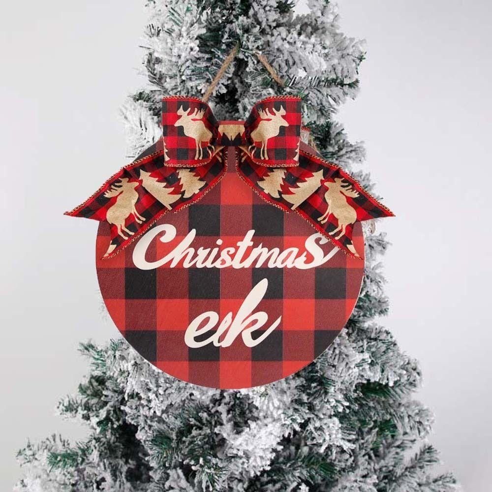 Creative Elk Wooden Christmas Pendant Handmade Bow Door Hanging Ornaments Polyester Tree Christmas Door Decoration Doorway