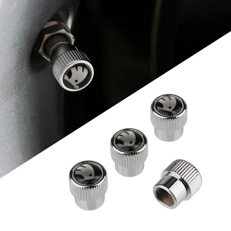 For Skoda Octavia A7 Superb 2 Fabia Rapid Yeti Kodiaq Kamiq 4pcs Valve Stem Dust Caps Exterior Automobiles Wheels Decoration FD9