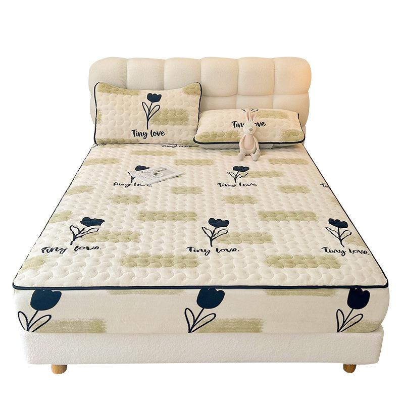 New Soybean Antibacterial Class a Milk Fiber Fitted Sheet Quilted Bedspread Non-Slip Household Dustproof Protective Cover Thickened Mattress