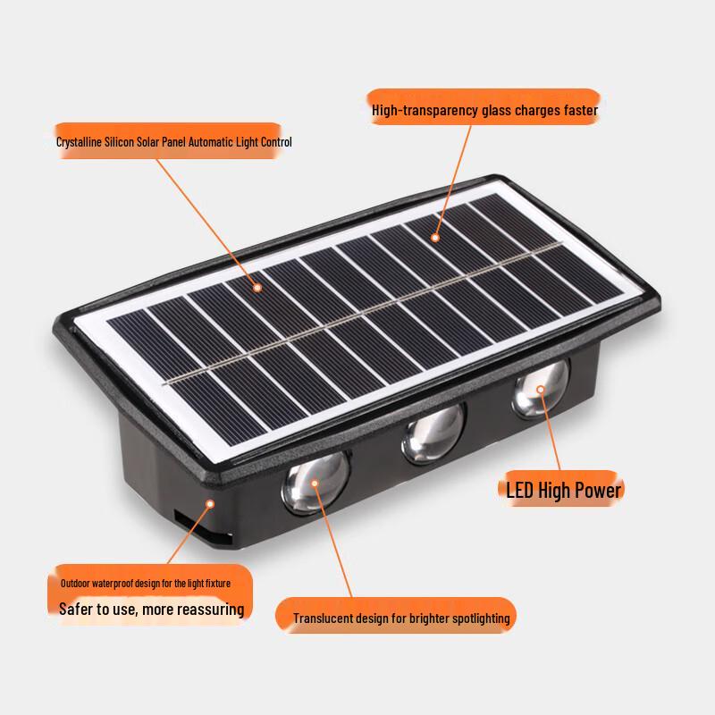 Solar Powered Outdoor 4-LED Wall Washer Light, Yellow
