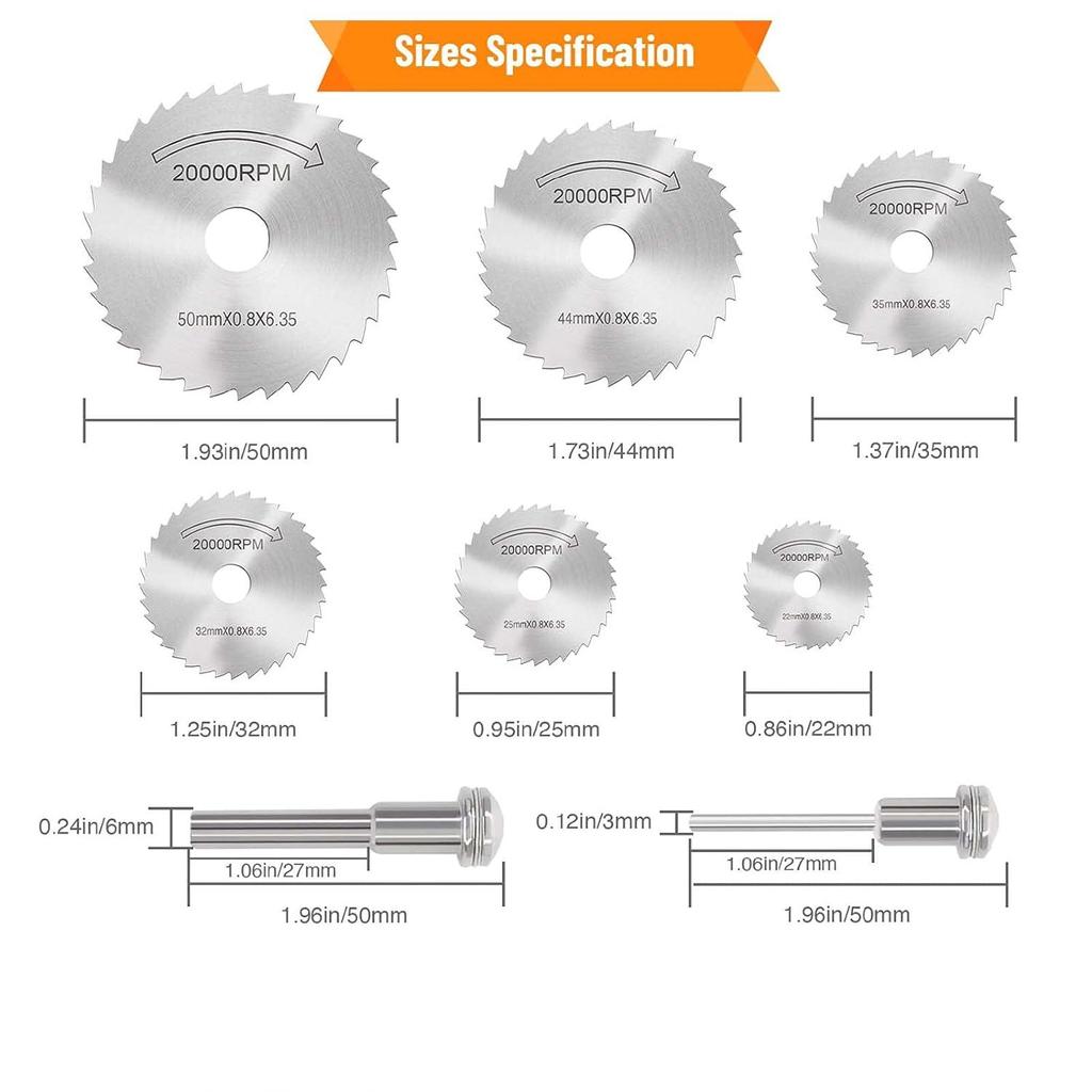 Набор режущих дисков для дрелей, вращающийся инструмент, 6 шт., полотна для вращающихся сверл из быстрорежущей стали, режущие лезвия для стальных дисковых пил с оправкой с прямым хвостовиком 1/8 дюйма