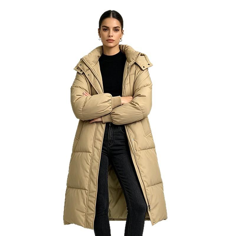 Winter fashion thickened long knee down cotton-padded clothes women's versatile thermal hooded cotton-padded jacket women's jacket tide