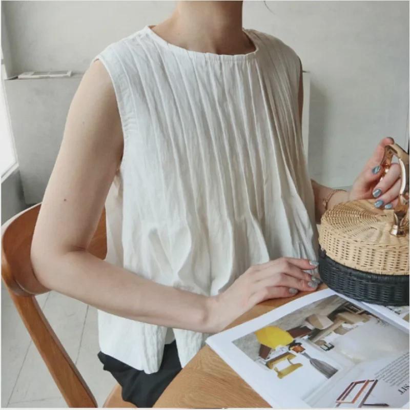 Solid Color Sleeveless Babydoll Top + Pleated Pants Skirt Two-Piece Set