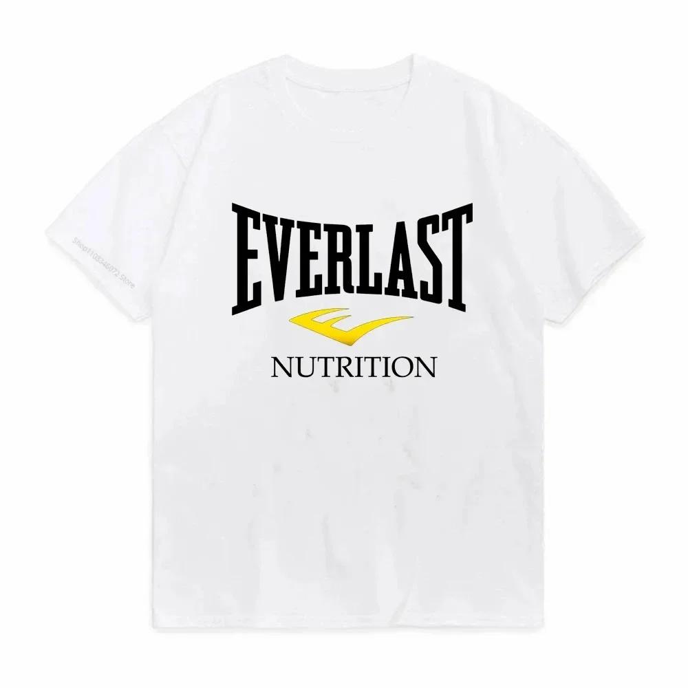 Летняя хлопковая футболка с круглым вырезом EVERLAST с принтом бокса Летняя Харадзюку Уличная мода Модная мужская футболка Топ