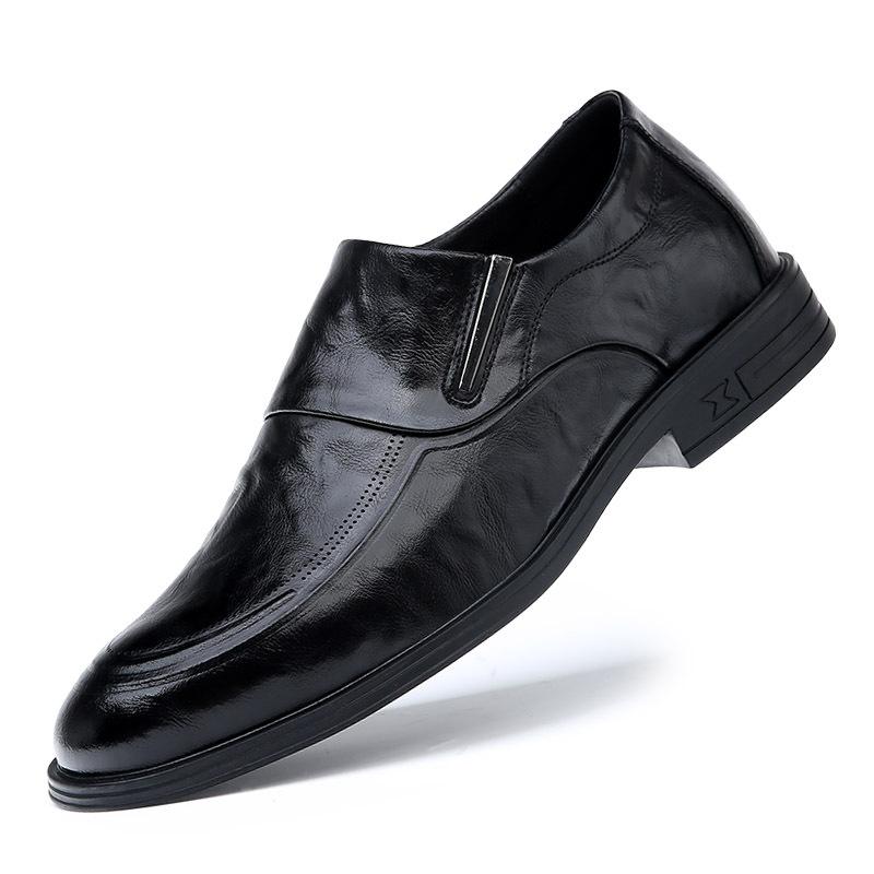 Men's Leather Shoes Spring New Dress Business Inner Heightening Shoes Breathable Heightening Soft Leather Casual Groom Wedding Shoes Men