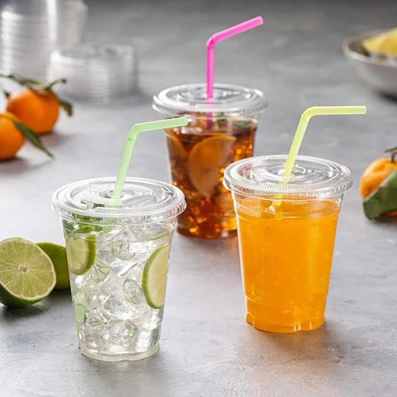 50/100PCS Disposable Clear Plastic Cup Iced Coffee Smoothie Milkshake Cold Drink for Parties Birthdays Weddings Camping Utensils