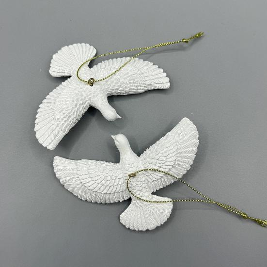 Смола Украшения Птицы Мира Белые Птицы Подвесное Украшение с Золотой Нитью для Рождественской Елки Свадьбы Праздничной Вечеринки Декор