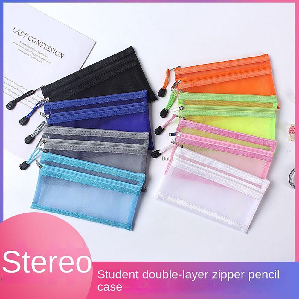 Сетчатые сумки на молнии большой вместимости, двухслойный чехол для хранения канцелярских принадлежностей, пенал, подарок для студента