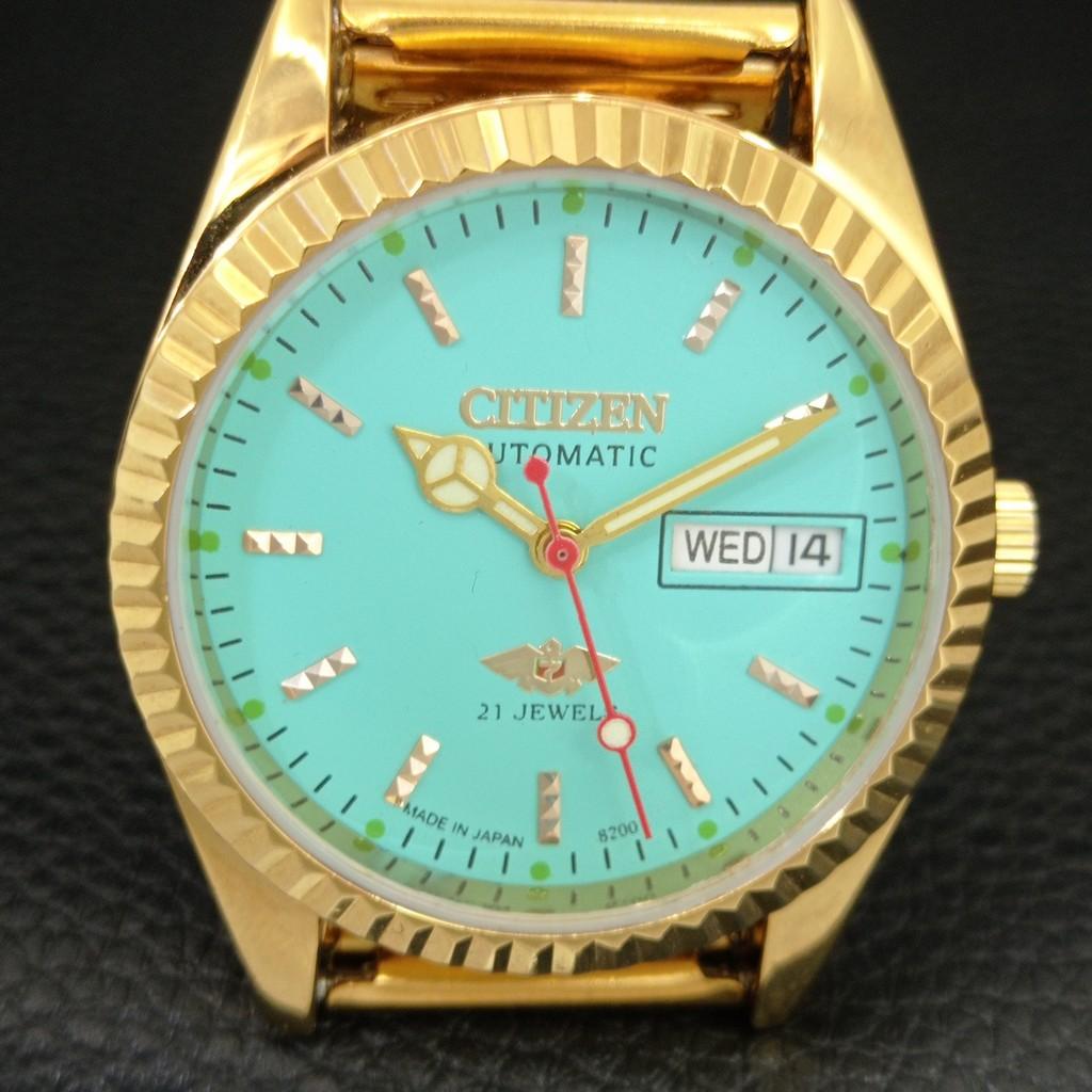 VINTAGE REFURBISHED CITIZEN AUTOMATIC JAPAN MENS SEA GREEN DIAL WATCH a446815-1
