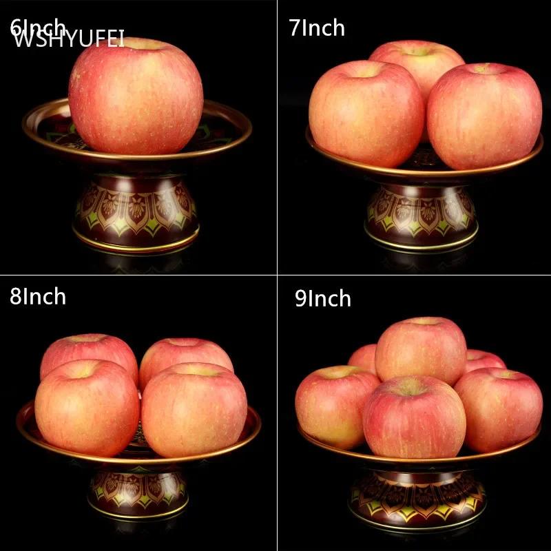 1 шт. Китайская металлическая тарелка для фруктов, буддийские принадлежности, высокие ножки, поднос для творчества, украшение для дома, аксессуары для зала Будды