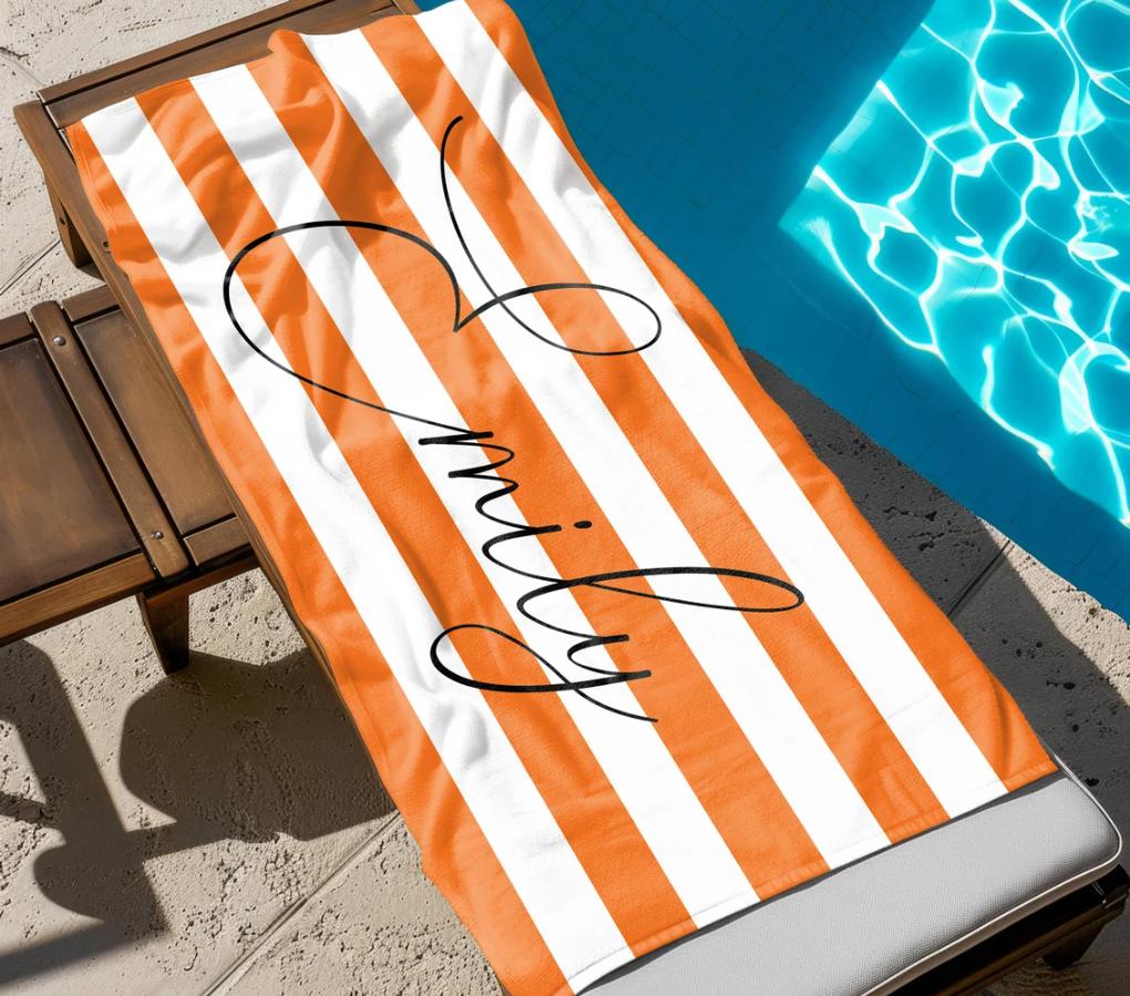 Пляжное полотенце с полосками и именем, Персонализированное пляжное полотенце с монограммой для бассейна, Пляжное полотенце с подписью для детей, Подарок на отпуск, Полотенце для пикника