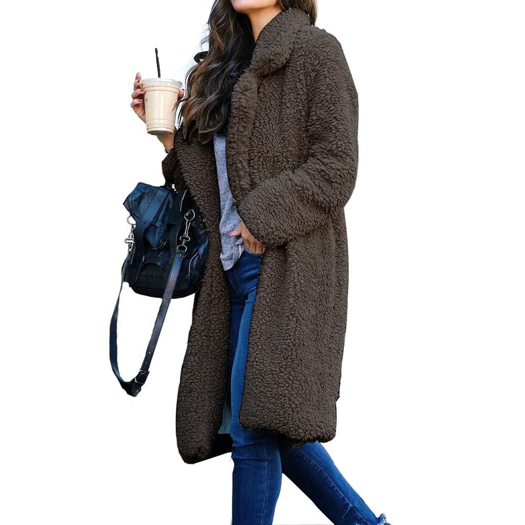 Womens Ladies Warm Artificial Wool Coat Jacket Lapel Winter Outerwear