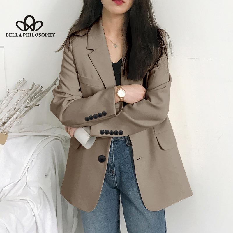 New Spring Autumn Solid Color Simple Blazer Coat Female Korean Style Casual Loose Spring Autumn Blazer