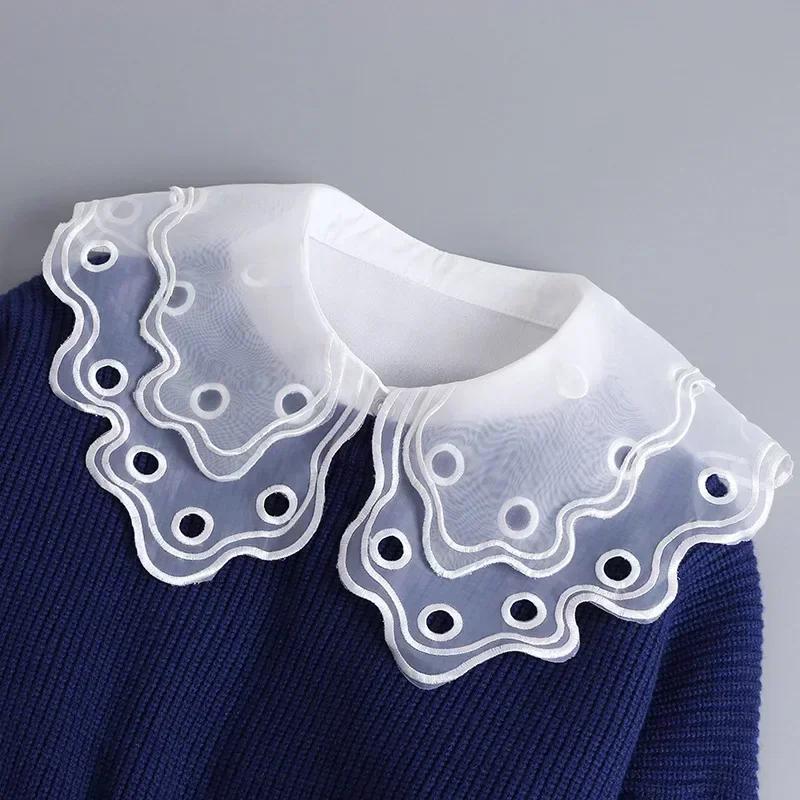 Hollow Lace Chiffon Doll Cotton Fake Collar Blouse Sweater Detachable Shirt Collar False Collar Lapel Women Top Collars Decor