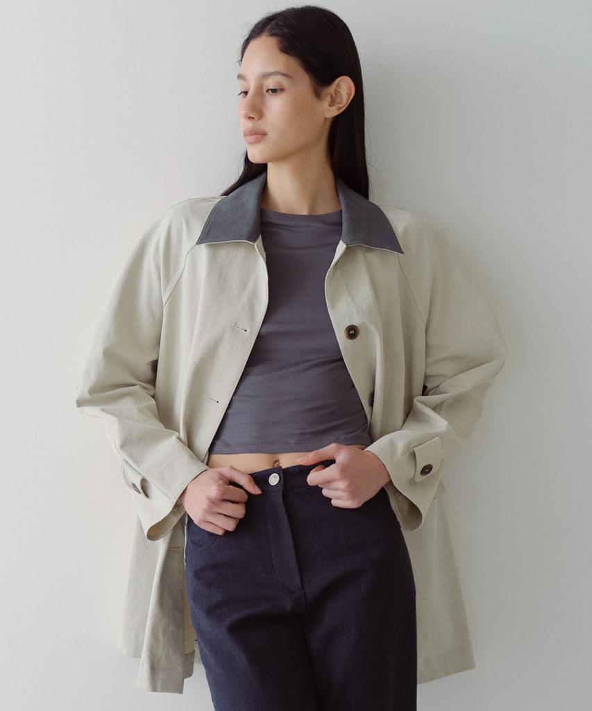 En Or Contrast Collar Work Coat - Ivory