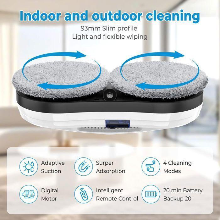 Window Cleaning Robot - DARMOWADE - 5600Pa - 3 Automatic modes - Remote control - 35ml Tank