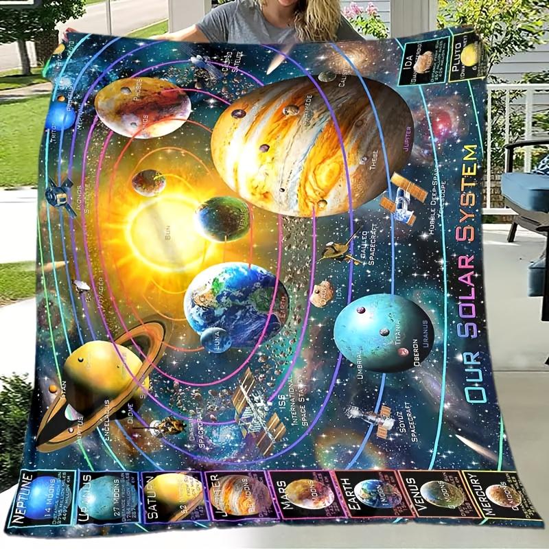Super soft solar system patterned flannel blanket - Home decor | Ideal birthday or holiday gift | Comfortable all year round