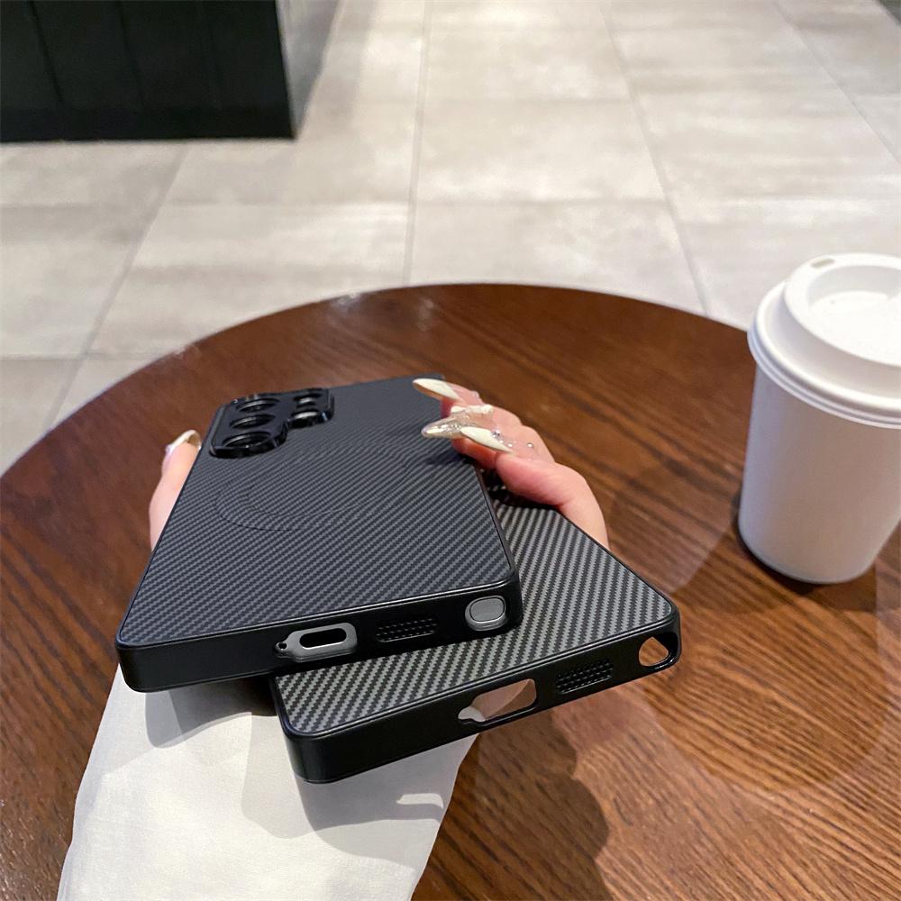 Carbon Fiber Leather Magnetic Phone Case for Samsung Galaxy S25 Edg S25 S24 S23 Ultra S23 Plus  Shockproof Protective Cover