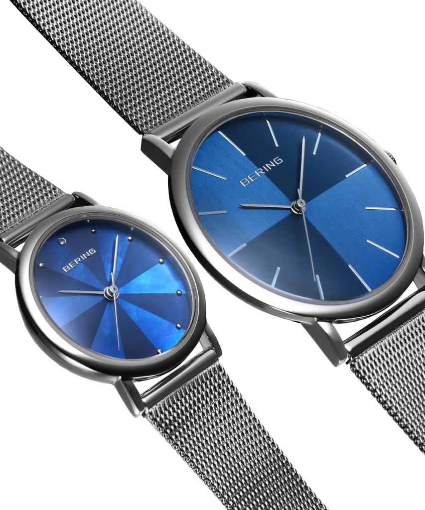 BERING Northern Lights 2024 Japan Limited Women's Watch Blue Dial Silver Mesh Strap Sapphire Crystal