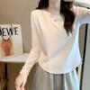 Женский чисто белый топ с длинным рукавом и нерегулярным дизайном - Универсальный короткий стиль для осени и зимы