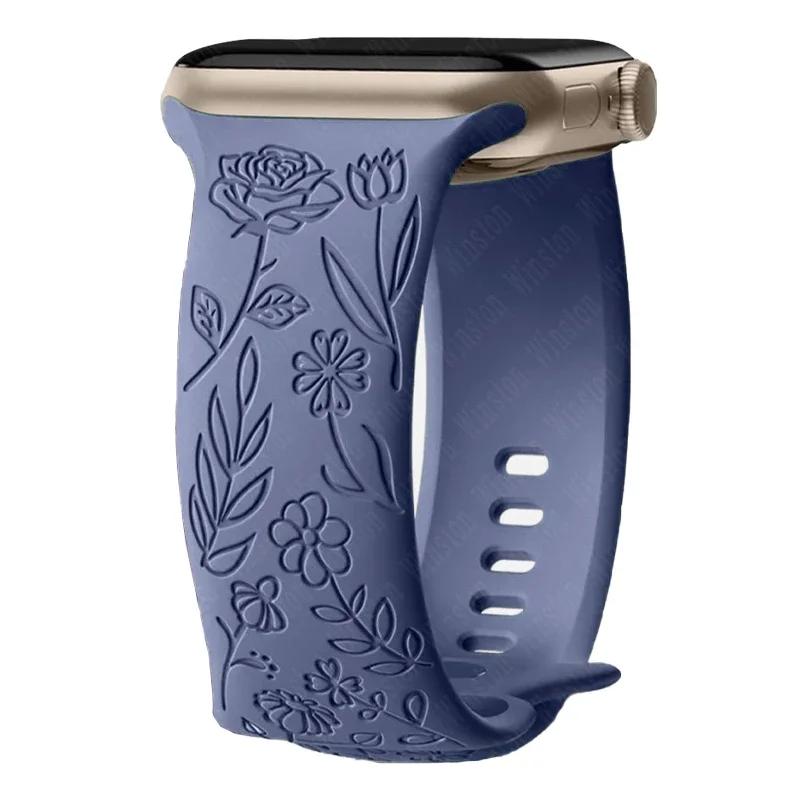 Ремешок с гравировкой и цветочным узором для Apple Watch Band Ultra 2 49/ 46/ 45/ 44/ 40/ 42 мм, браслет IWatch Series 10 9 8 7 6 SE 5 4