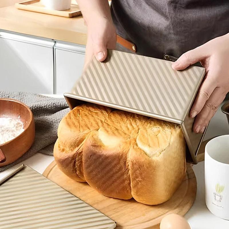 Loaf Pan With Lid, 1 Lb Dough Nonstick Bread Pan With Lid For Homemade Bread, Carbon Steel Corrugated Sandwich Bread Loaf Pan