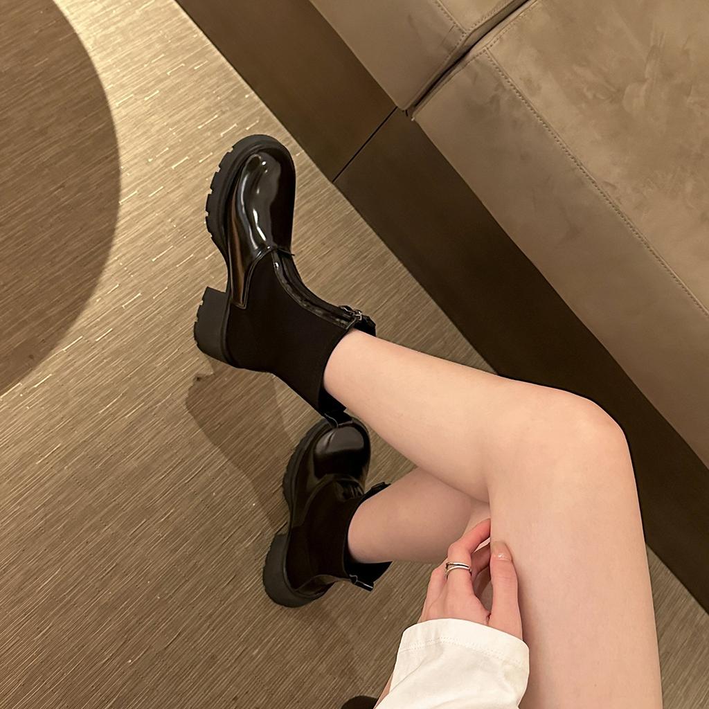 Супер стройнящие модные эластичные тонкие сапоги на платформе с молнией спереди и толстым каблуком, женские осенне-зимние новые женские сапоги в стиле пэчворк на высоком каблуке