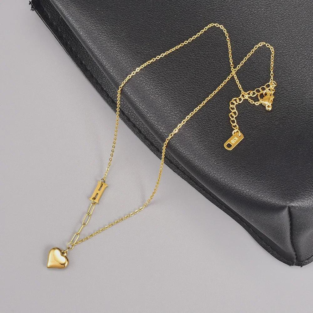 Asymmetric Heart-Shaped 18K Gold Titanium Steel Necklace for Women - Luxury Clavicle Chain
