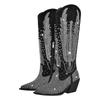 Fashion Handmade Hot Rhinestone Retro Western Cowboy Boots European American Women Performance Runway Fashion Thick Heel Knee High Boots