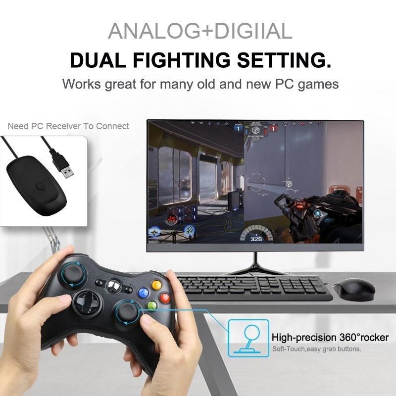 Беспроводной игровой контроллер 2,4G для Xbox 360 с двойной вибрацией, Turbo, совместимый с Xbox 360/360 Slim и ПК Windows