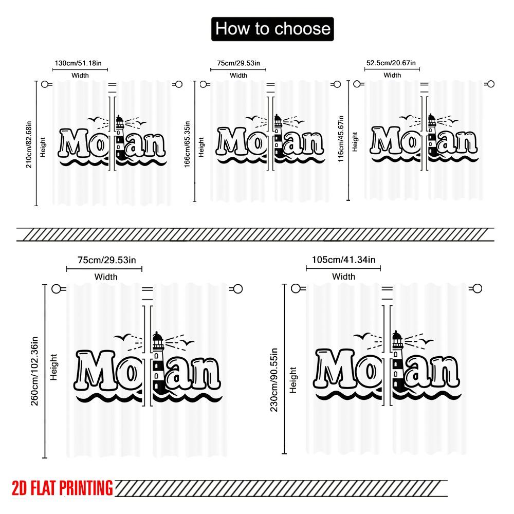2 шт. Шторы с 2D плоской печатью Маяк Моан Птицы Волны Полиэстер Без электричества 0 Идеально для прихожей комнаты вечеринок