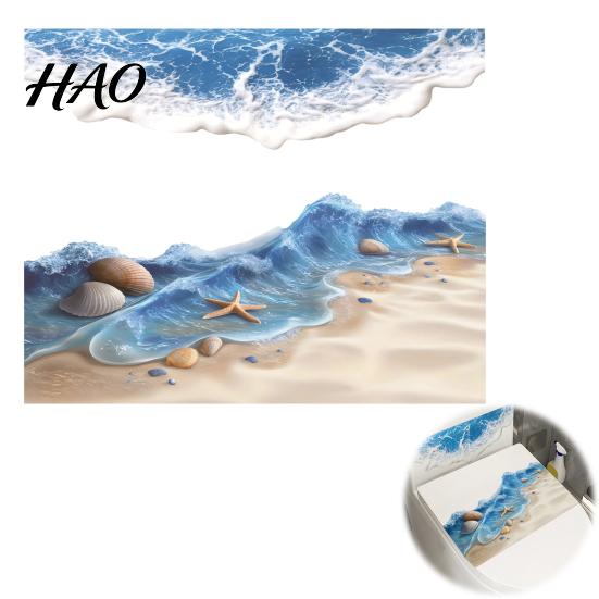 Toilet Decoration Sticker Ocean Beach Decorative Sticker, 3D Effect Wave Shell Starfish Bathroom Decals Sand Self-Adhesive Waterproof PVC Wall