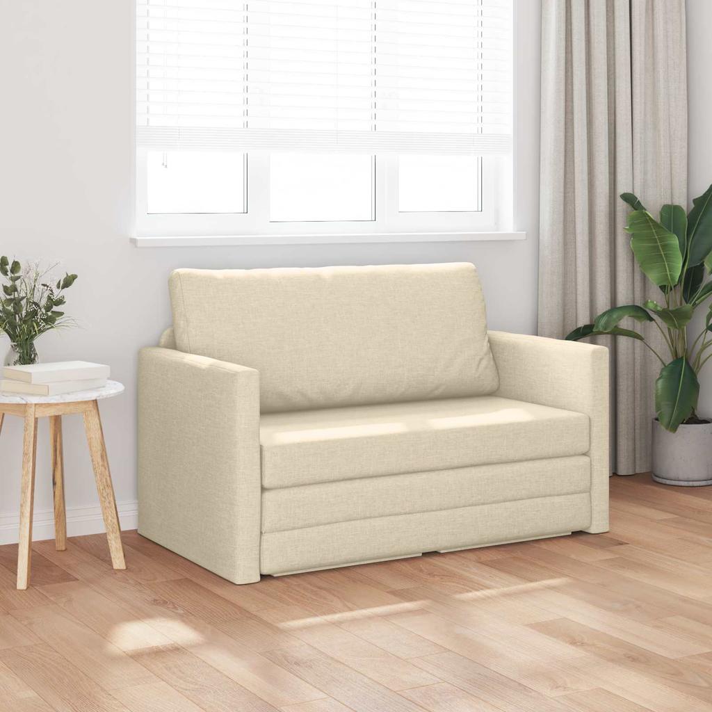 Sofa Bed 110 cm Cream Fabric