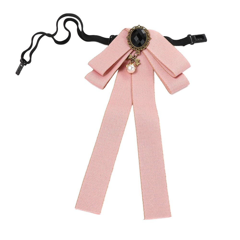 Girls Gorgeous Costume Pearl Tassel Ribbon Bow Tie Collar Pin Cravat Brooch