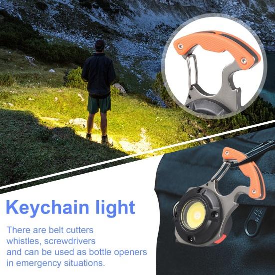 Мини-брелок-фонарь 7 режимов, регулируемый, USB-перезаряжаемый, многофункциональный, для резки ремня, отвертка, свисток, открывалка для бутылок, портативный, для кемпинга на открытом воздухе, светодиодный