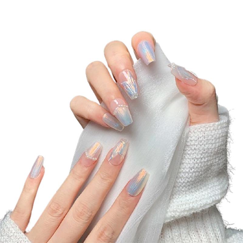 Women Pure‑Handmade Press‑On Nails Hand‑Drawn Cat‑Eye Aurora Sophisticated Brightening Pure‑Desire False Nail Patches