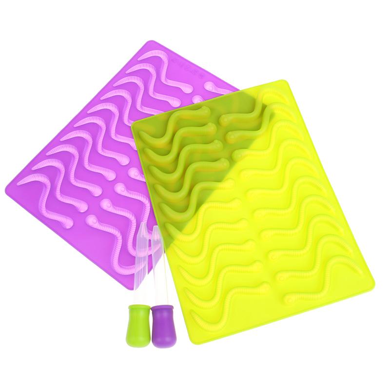 20 полостей, силиконовые липкие змеиные черви, форма для шоколада, сахарных конфет, желе, формы для трубок для льда, форма для выпечки тортов, инструменты для выпечки