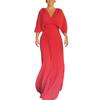 Women Evening Dress Dolman Sleeves Pleated V Neck Pure Color High Slim Waist Full Length Party Prom Maxi Dress