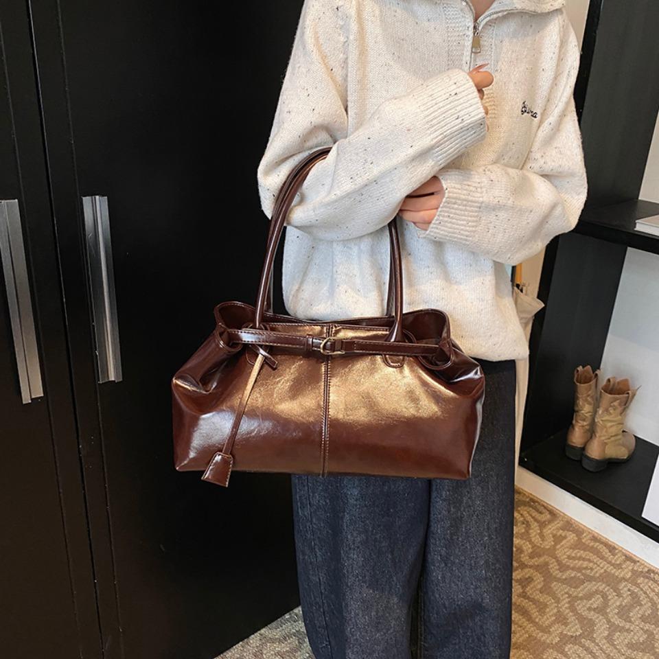 Масло ПУ Кожа Сумка-хобо Мешковатая Сумка через плечо Ретро Сумка с верхней ручкой Большая Рабочая Сумка для Женщин Девушек Сумка-тоут Работа Покупки Путешествия CLE