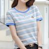 Летние хлопковые свободные футболки с короткими рукавами, женские топы в полоску