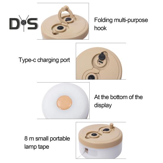 8 м выдвижная лампа для кемпинга, перезаряжаемая через USB, IPX4, водонепроницаемая, для сада, патио, двора, палатки, светодиодная лента для украшения