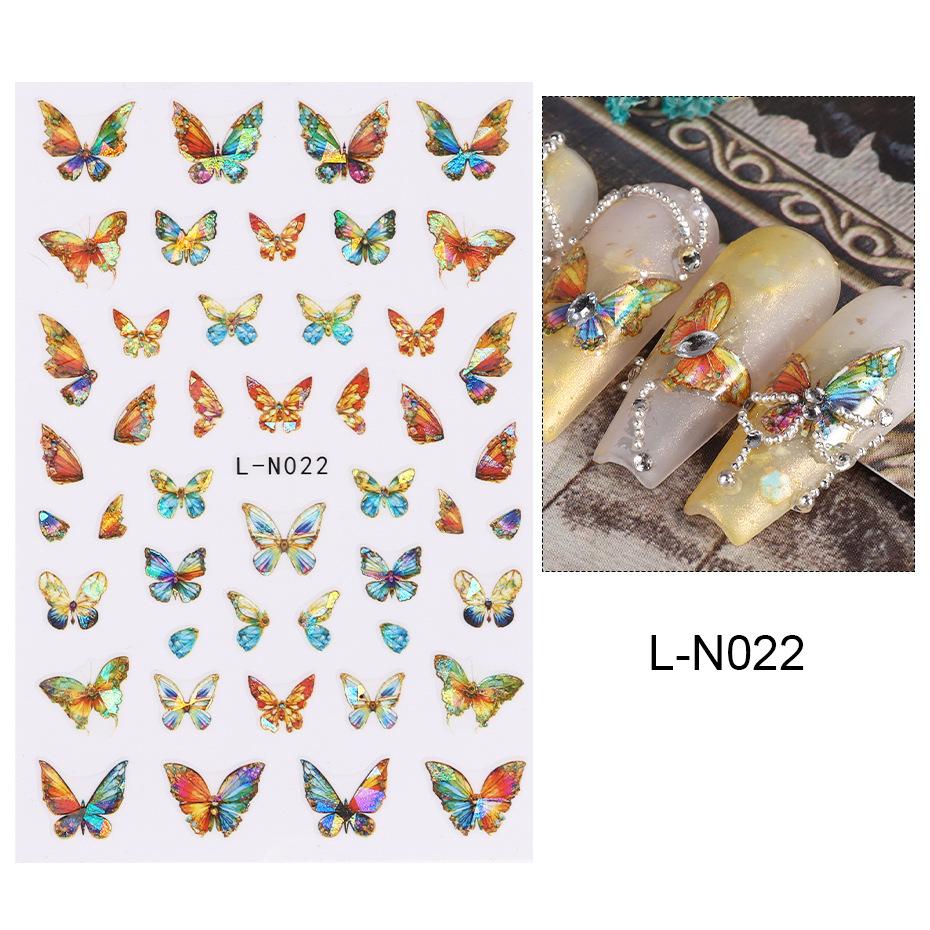 Наклейки для ногтей, красочные наклейки с бабочками Aurora, перекрестные лазерные наклейки с бабочками