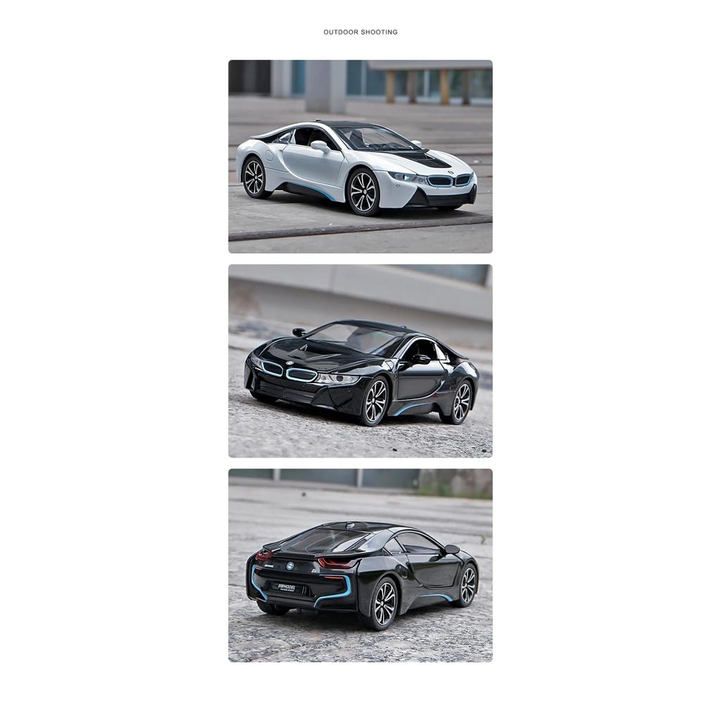 1/24 BMW I8 Supercar Alloy Car Diecasts & Toy Vehicles Car Model Sound and Light Pull Back Car Toys for Kids Gifts