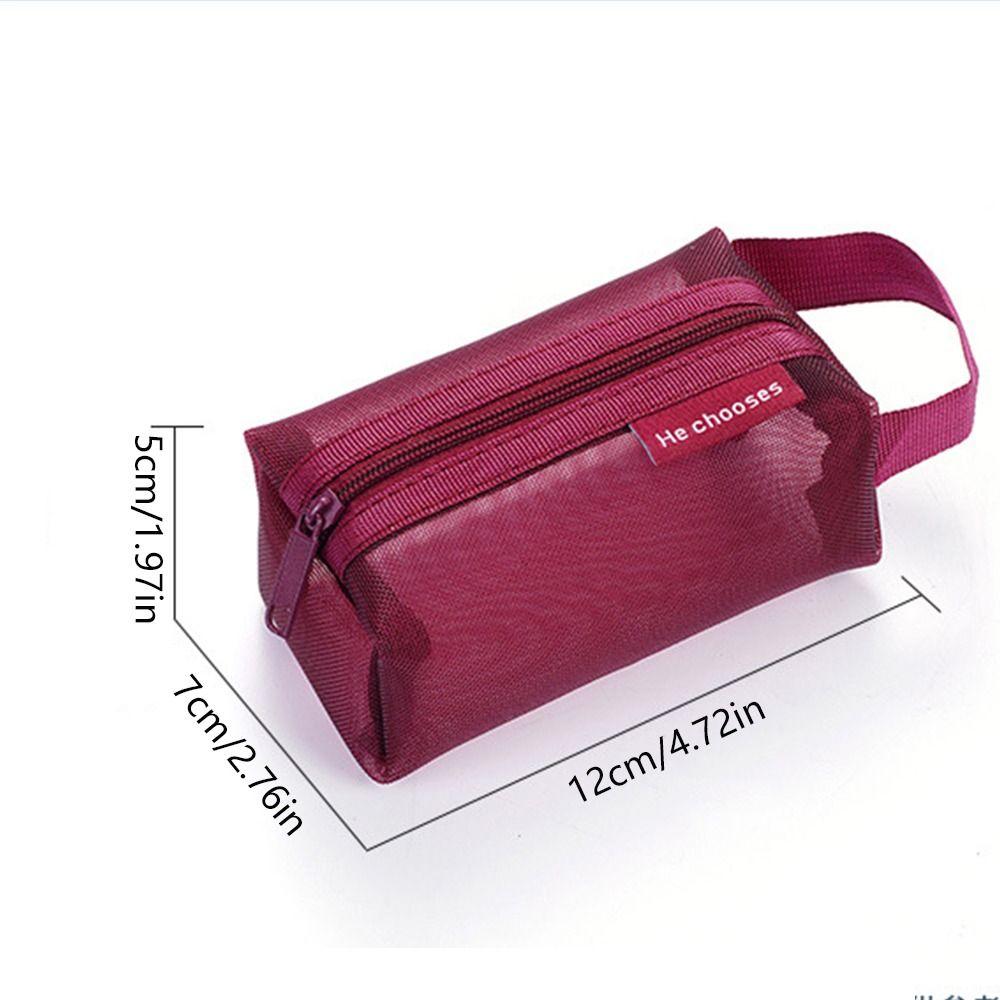 Retro Color Transparent Cosmetic Bag Zipper Toiletry Storage Bag Cute Mesh Makeup Bag Lady